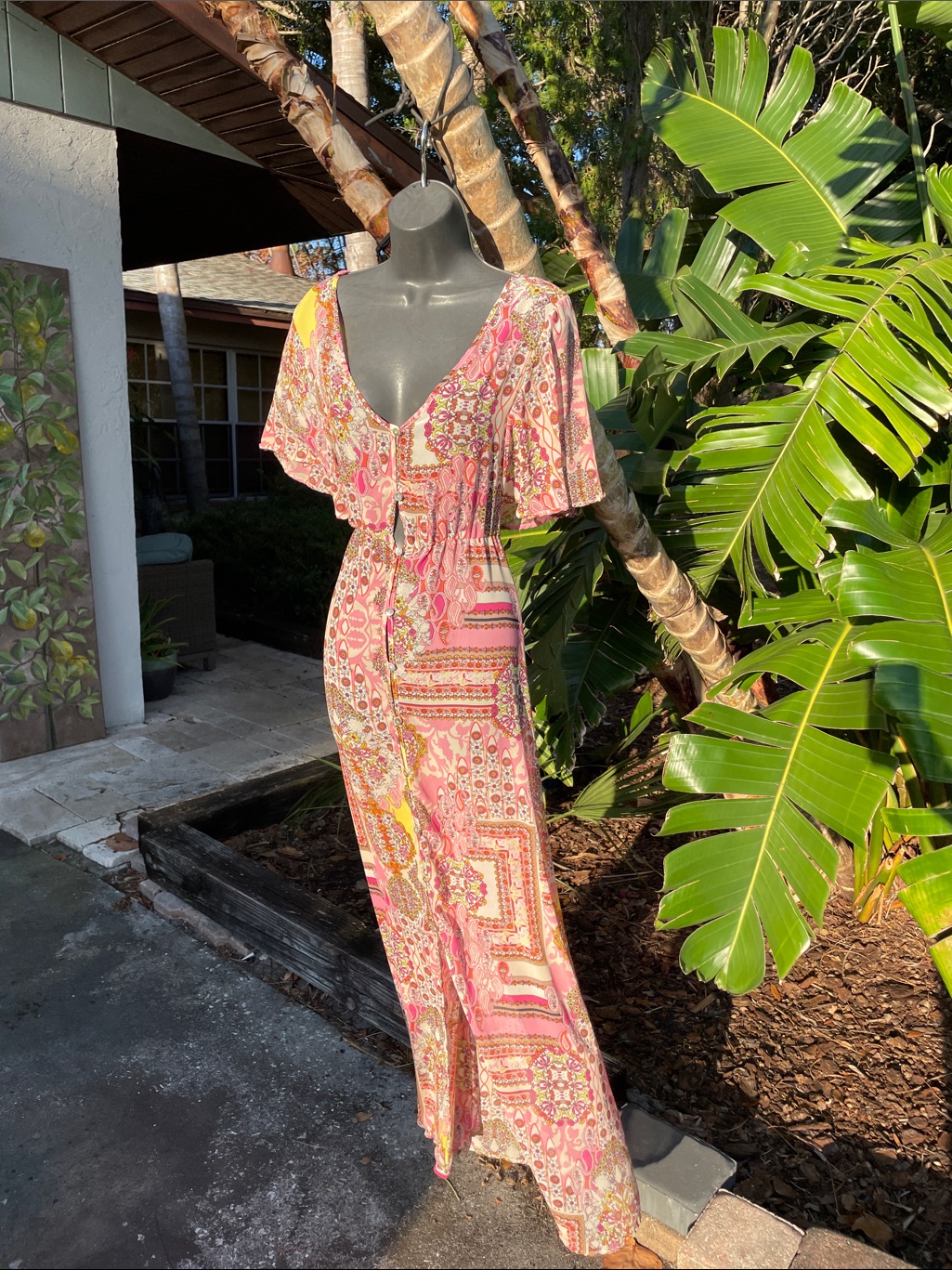 Sheer Scarf, Print Button-Down Dress